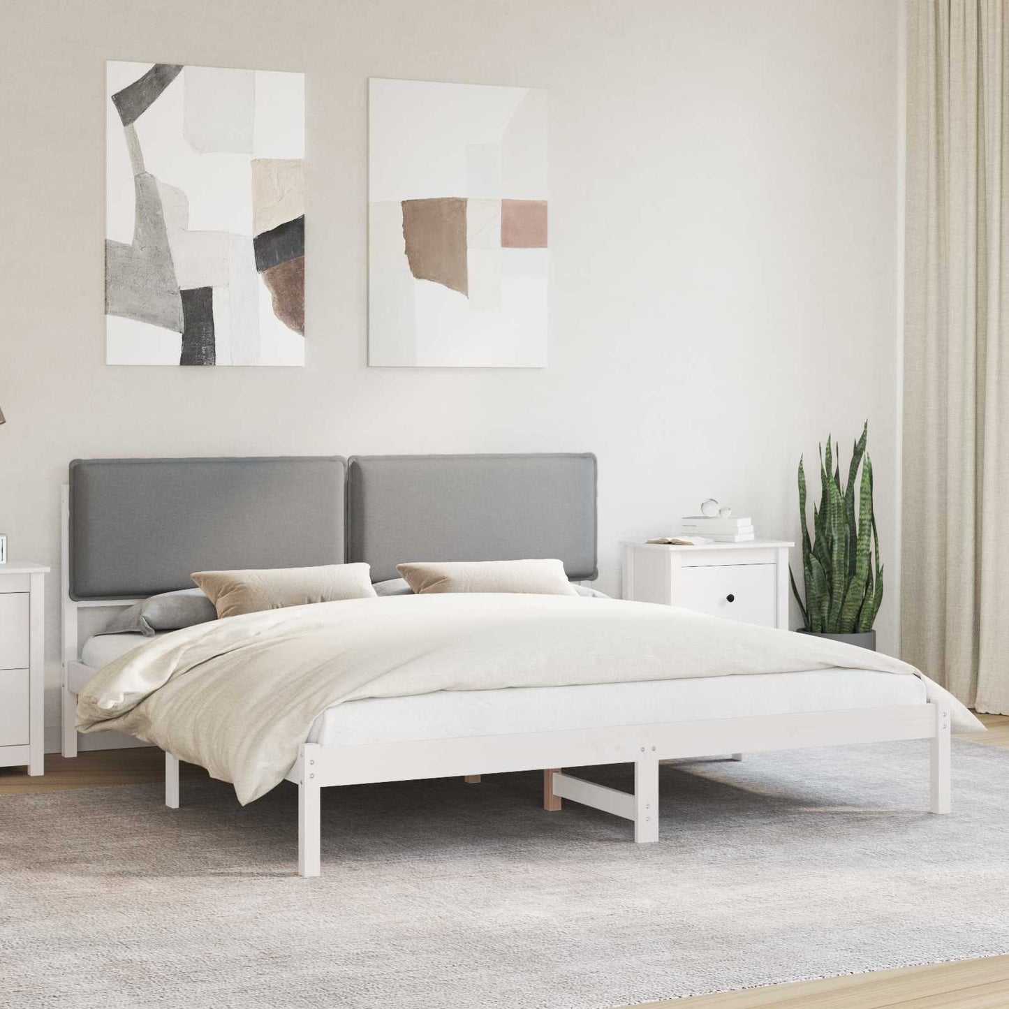 Letto con Testiera Rivestita Grigio chiaro 200 x 200 cm