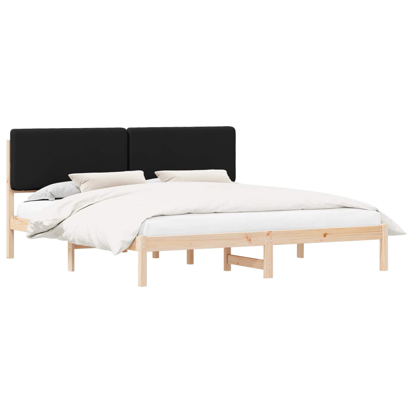 Letto con Testiera Rivestita Nero 200 x 200 cm Pino massello