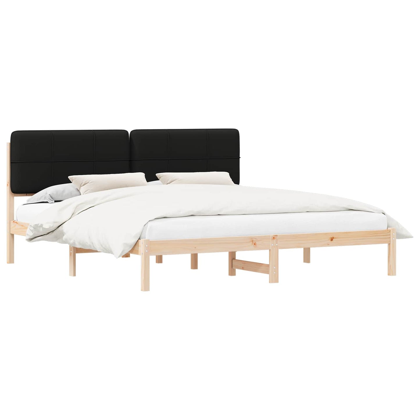 Letto con Testiera Rivestita Nero 200 x 200 cm Pino massello