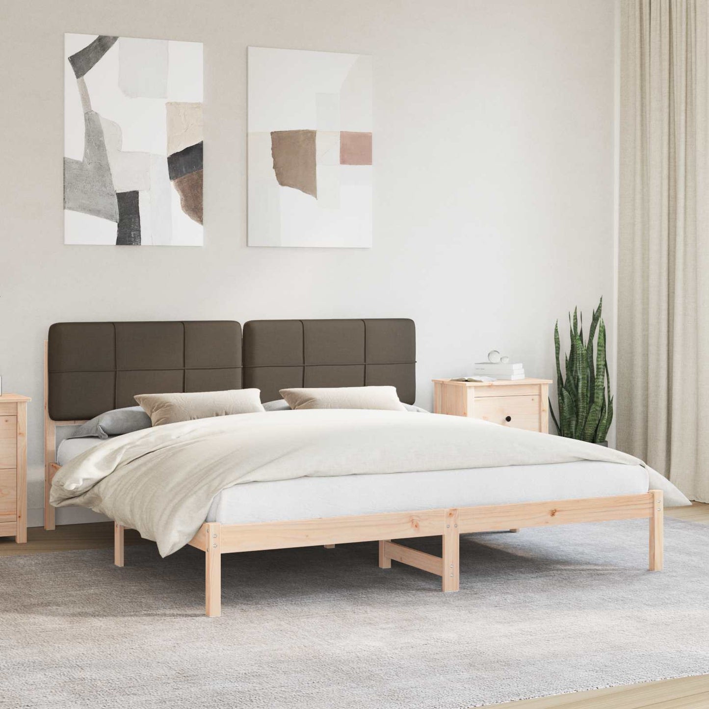 Letto con Testiera Rivestita Talpa 200 x 200 cm Pino massello