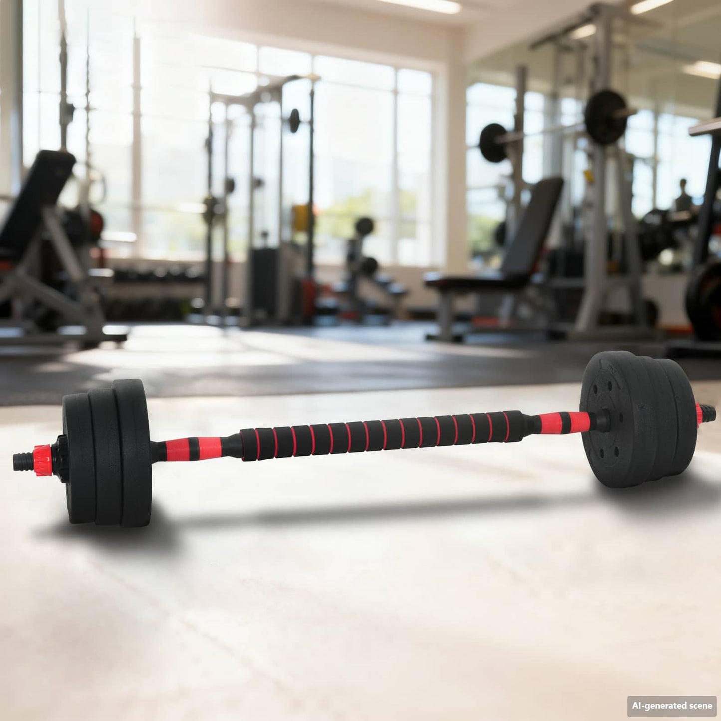 Set Manubri e Bilanciere 2-in-1 30kg Nero e Rosso