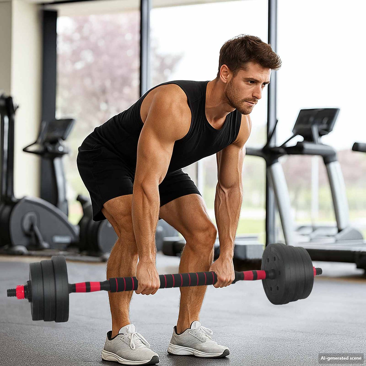 Set Manubri e Bilanciere 2-in-1 30kg Nero e Rosso