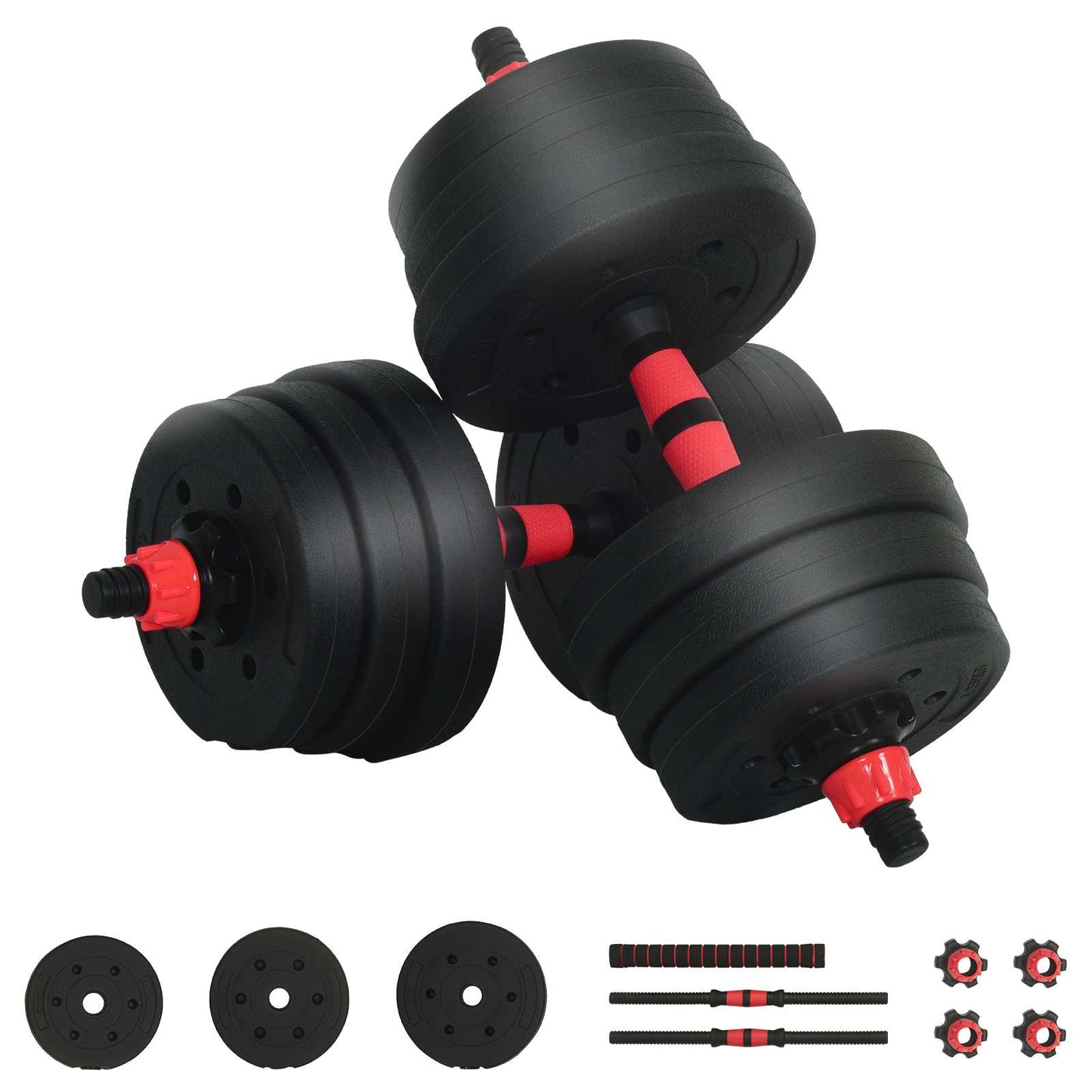 Set Manubri e Bilanciere 2-in-1 30kg Nero e Rosso