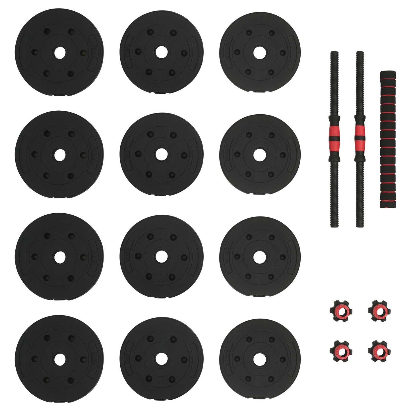 Set Manubri e Bilanciere 2-in-1 30kg Nero e Rosso