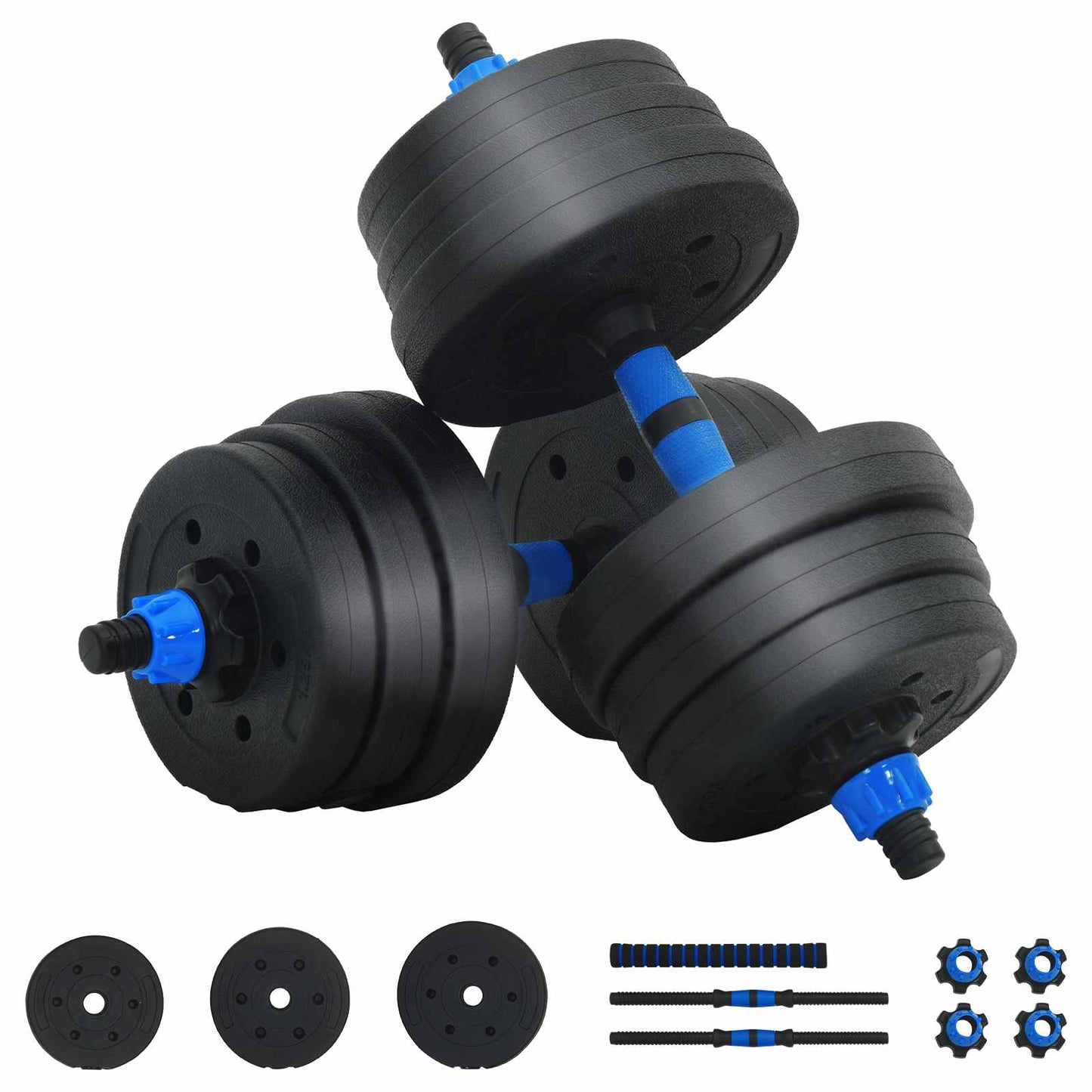 Set Manubri e Bilanciere 2-in-1 30kg Nero e Blu