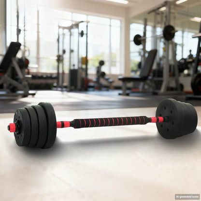 Set Manubri e Bilanciere 2-in-1 30kg Nero e Rosso