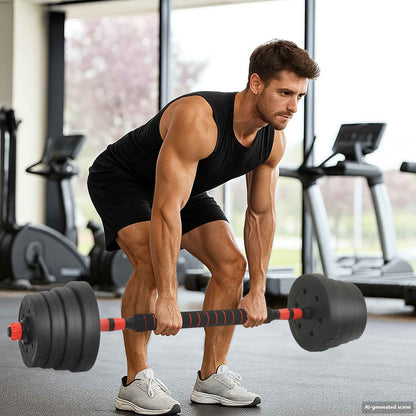 Set Manubri e Bilanciere 2-in-1 30kg Nero e Rosso