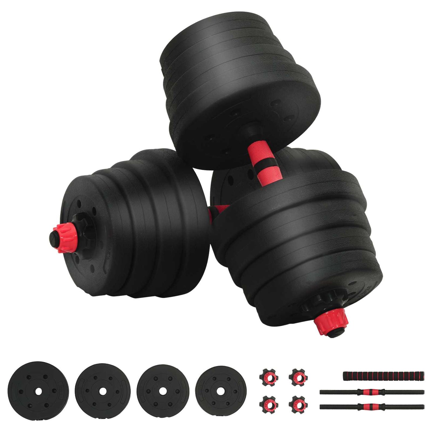 Set Manubri e Bilanciere 2-in-1 30kg Nero e Rosso