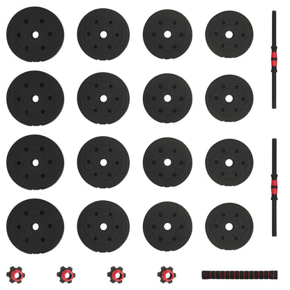 Set Manubri e Bilanciere 2-in-1 30kg Nero e Rosso
