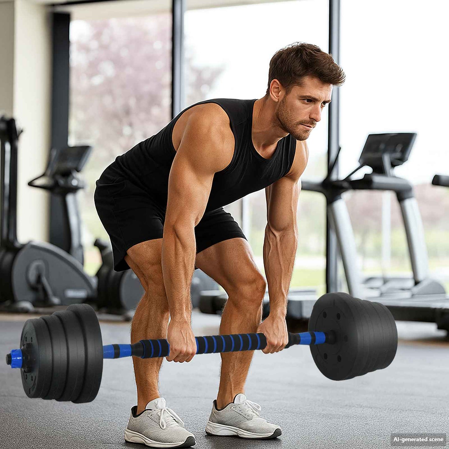 Set Manubri e Bilanciere 2-in-1 30kg Nero e Blu