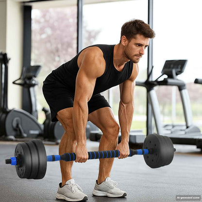 Set Manubri e Bilanciere 2-in-1 30kg Nero e Blu