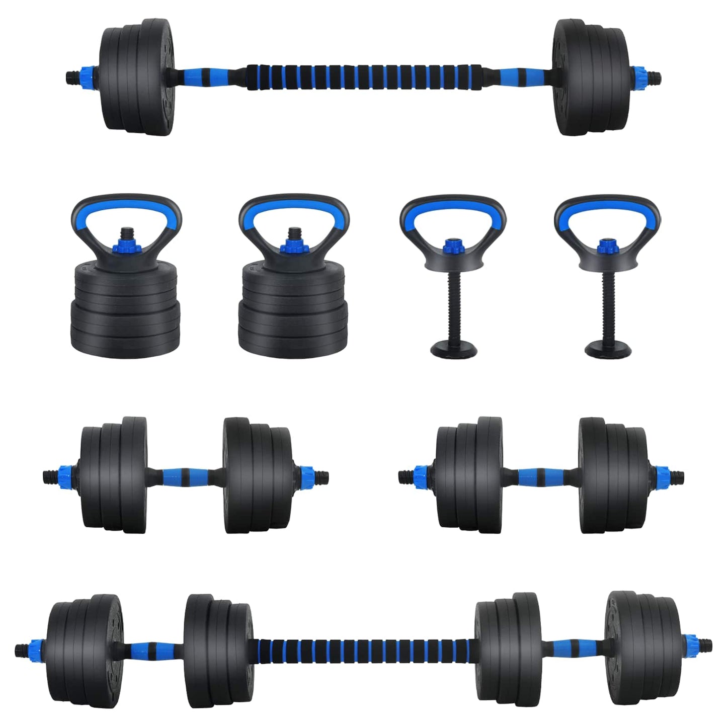 Set Manubri e Bilanciere 2-in-1 30kg Nero e Blu