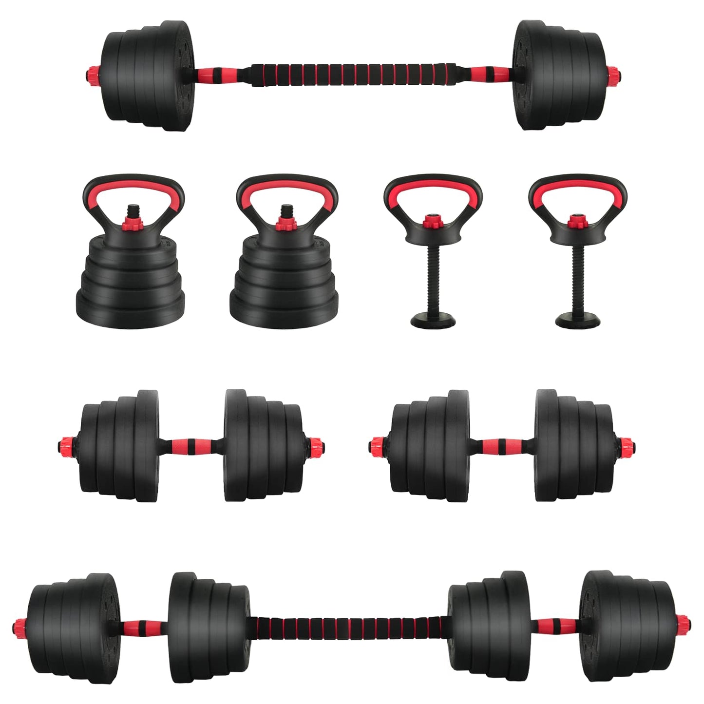 Set Manubri e Bilanciere 2-in-1 30kg Nero e Rosso