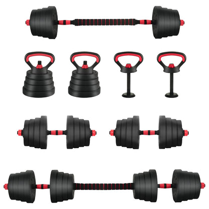 Set Manubri e Bilanciere 2-in-1 30kg Nero e Rosso