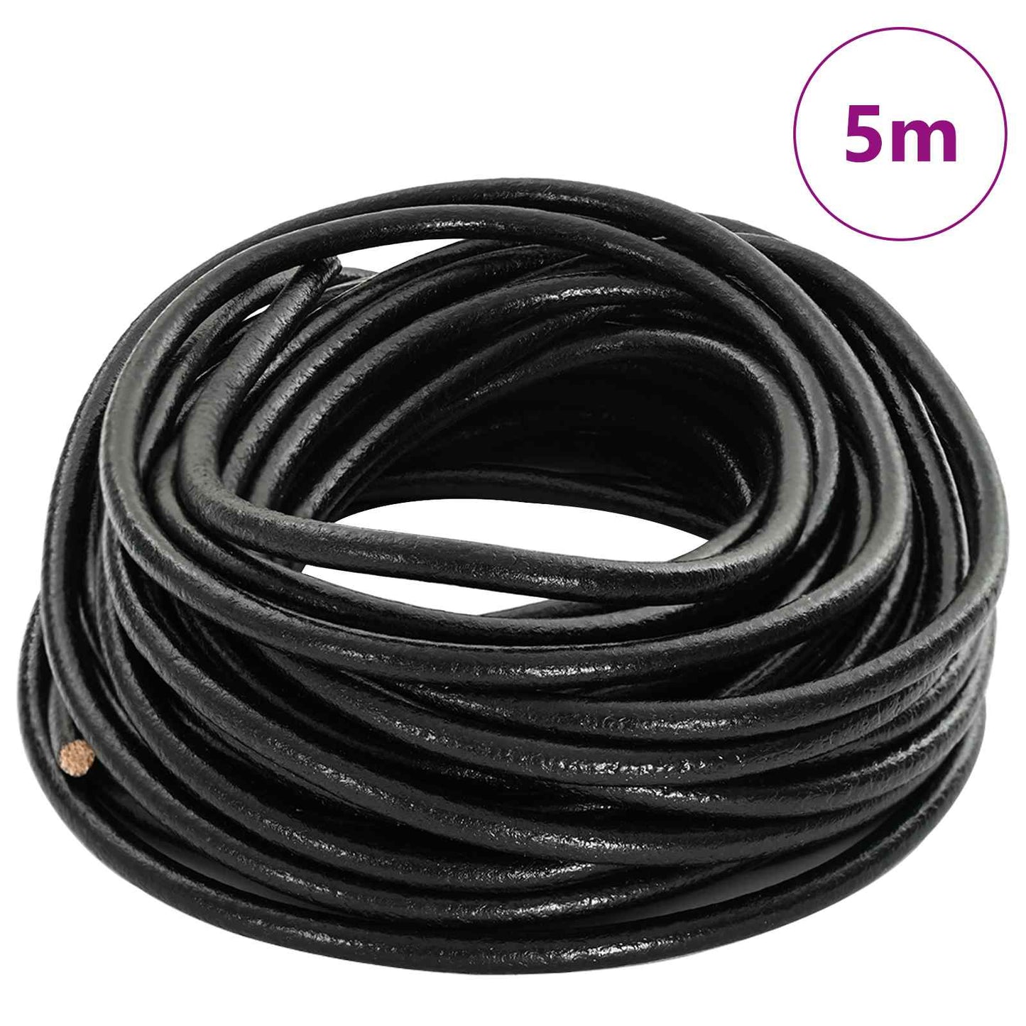 Cordino in Pelle Nero Ã˜5 mm x 5 m Pelle