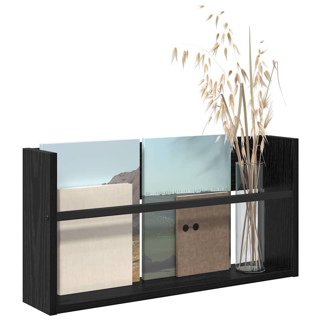 Scaffale per riviste Rovere Nero 60 x 12 x 30 cm