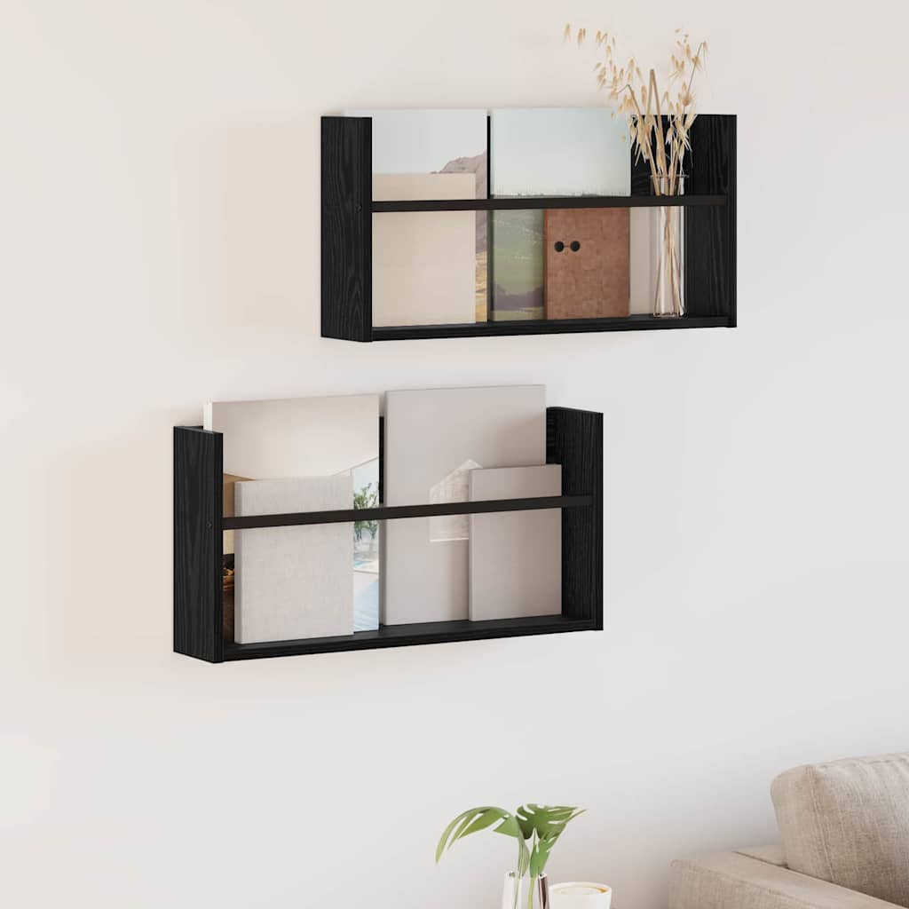 Scaffale per riviste 2 pcs Rovere Nero 60 x 12 x 30 cm