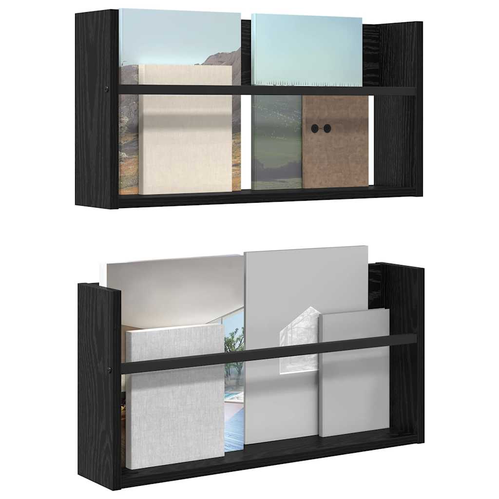 Scaffale per riviste 2 pcs Rovere Nero 60 x 12 x 30 cm