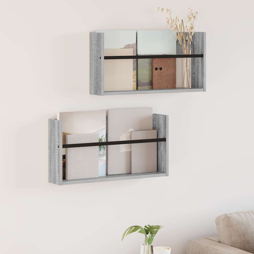 Scaffale per riviste 2 pcs Grigio Sonoma 60 x 12 x 30 cm