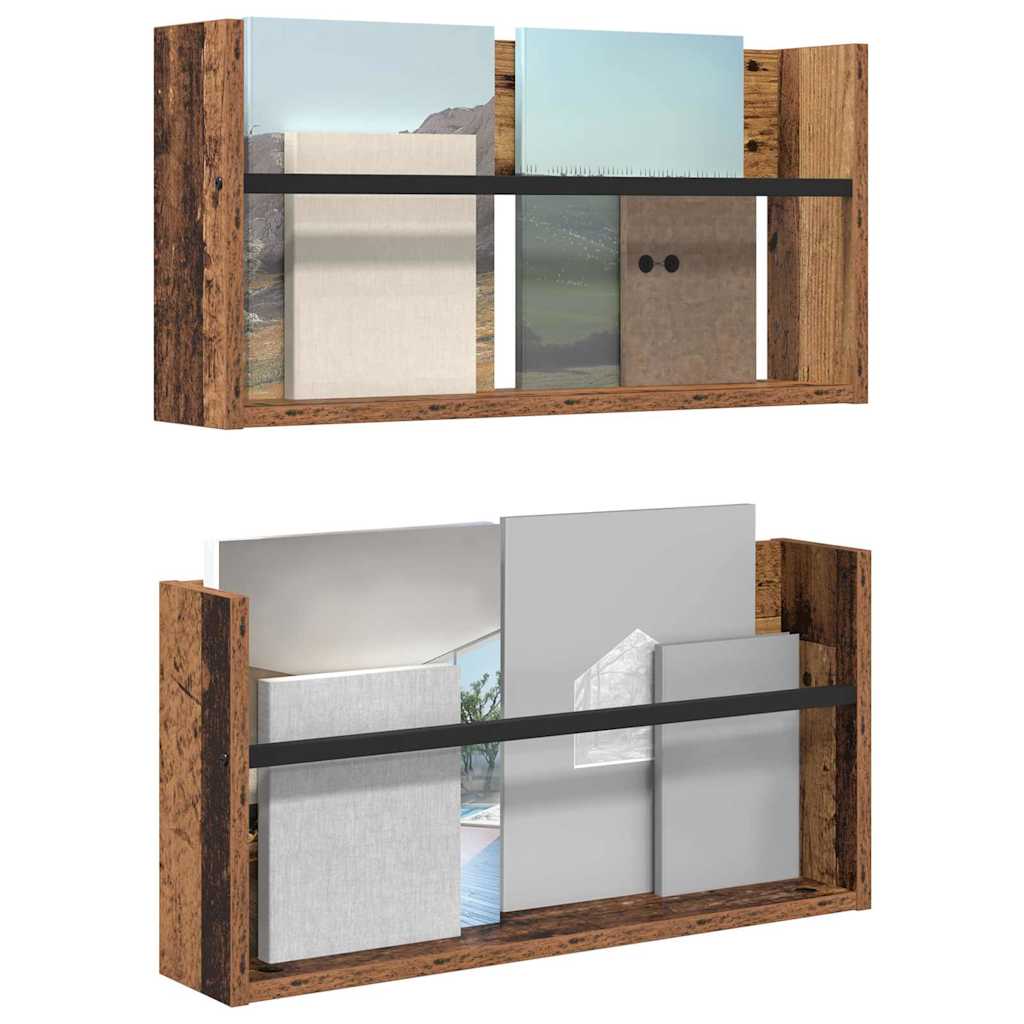 Scaffale per riviste 2 pcs Legno vecchio 60 x 12 x 30 cm