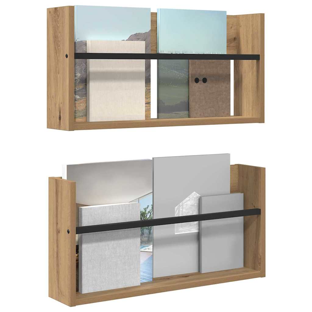 Scaffale per riviste 2 pcs Rovere artigianale 60 x 12 x 30 cm