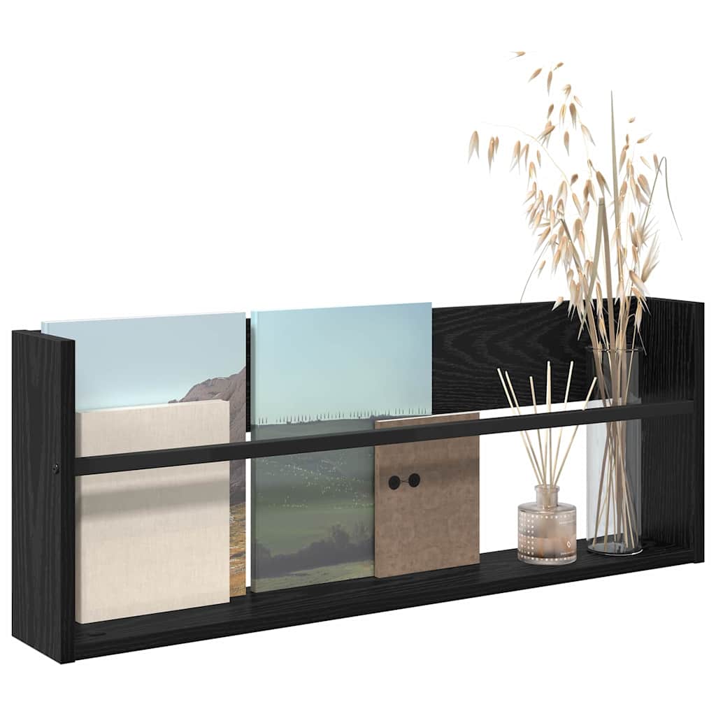 Scaffale per riviste Rovere Nero 80 x 12 x 30 cm