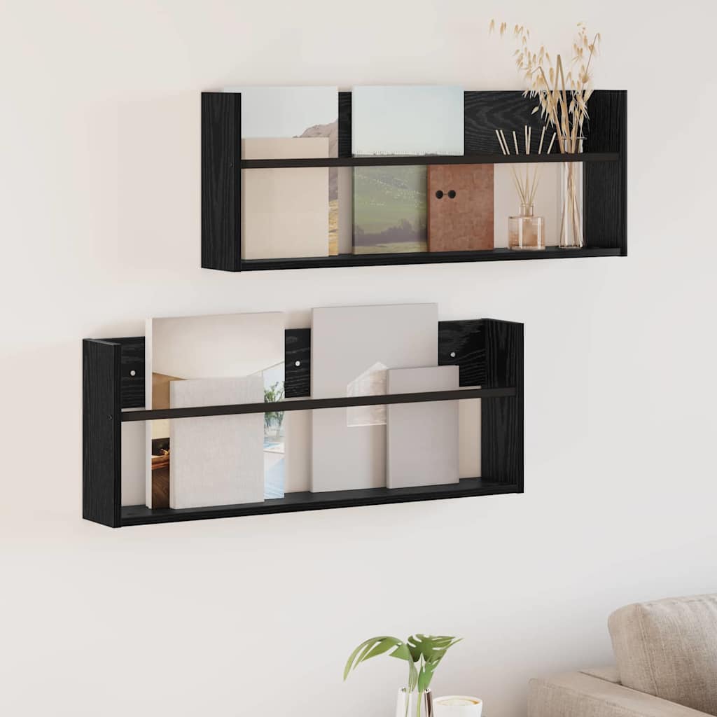 Scaffale per riviste 2 pcs Rovere Nero 80 x 12 x 30 cm