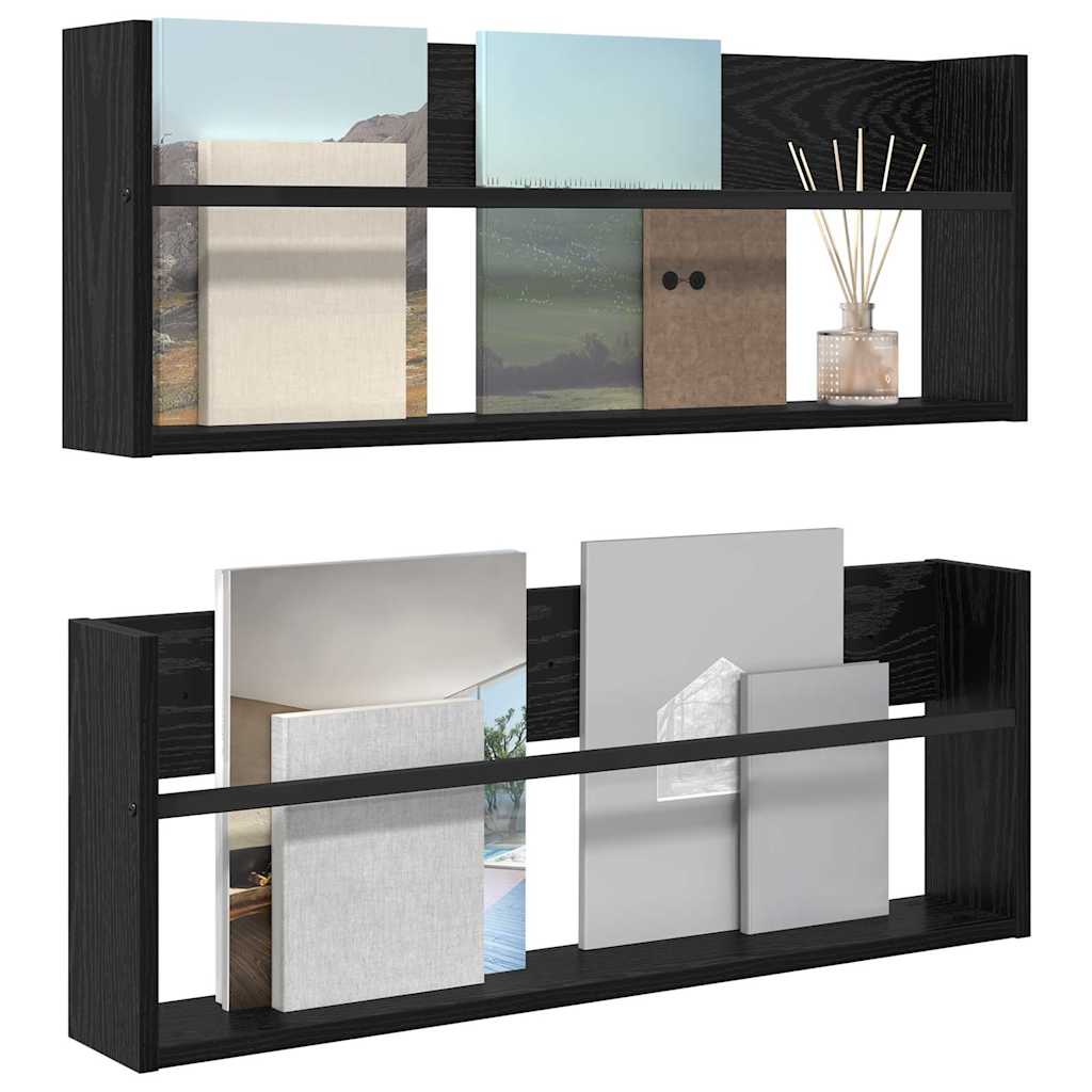 Scaffale per riviste 2 pcs Rovere Nero 80 x 12 x 30 cm