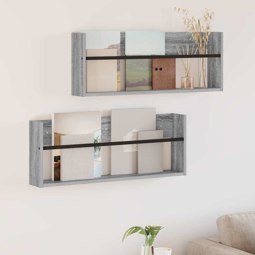 Scaffale per riviste 2 pcs Grigio Sonoma 80 x 12 x 30 cm