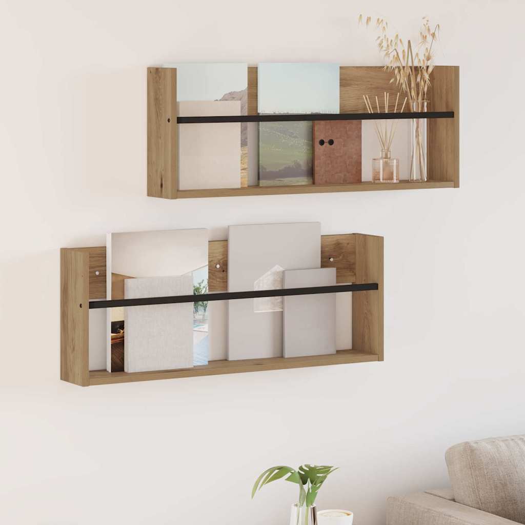 Scaffale per riviste 2 pcs Rovere artigianale 80 x 12 x 30 cm