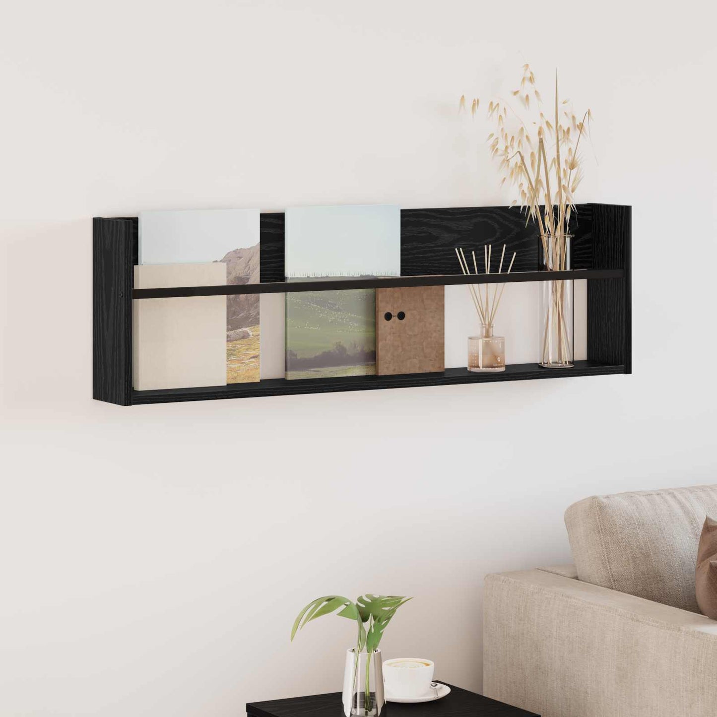 Scaffale per riviste Rovere Nero 100 x 12 x 30 cm