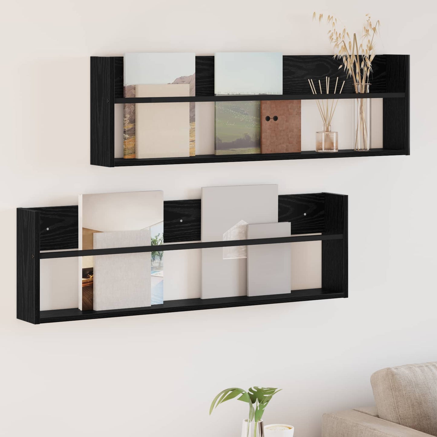 Scaffale per riviste 2 pcs Rovere Nero 100 x 12 x 30 cm