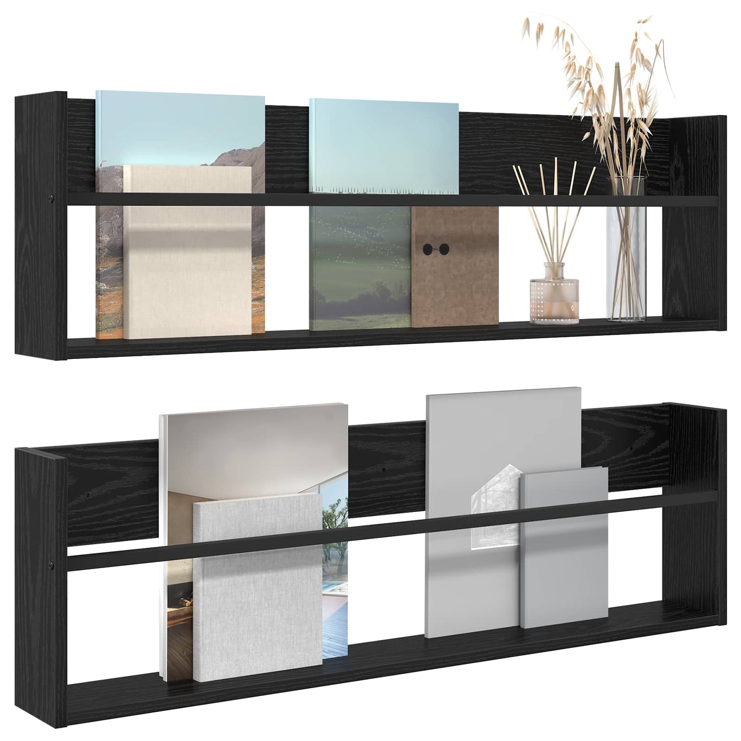 Scaffale per riviste 2 pcs Rovere Nero 100 x 12 x 30 cm
