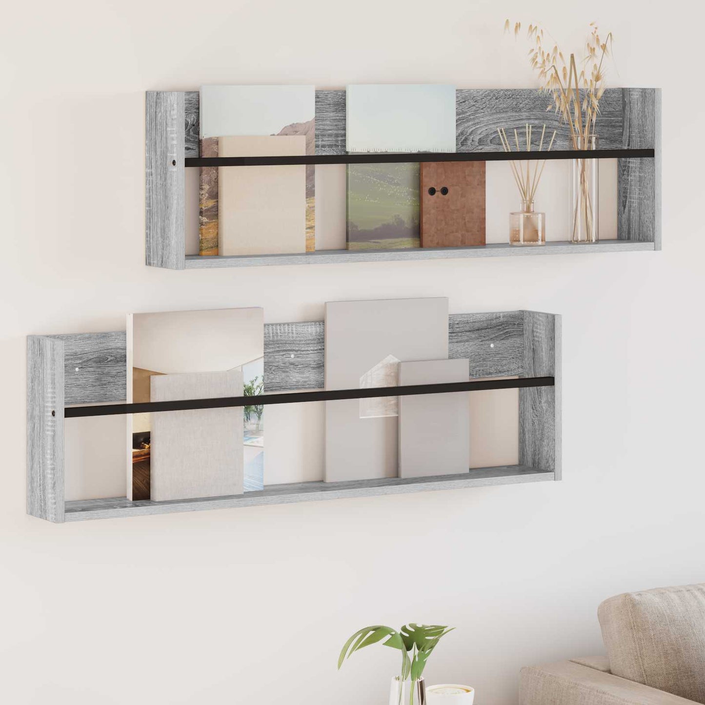 Scaffale per riviste 2 pcs Grigio Sonoma 100 x 12 x 30 cm