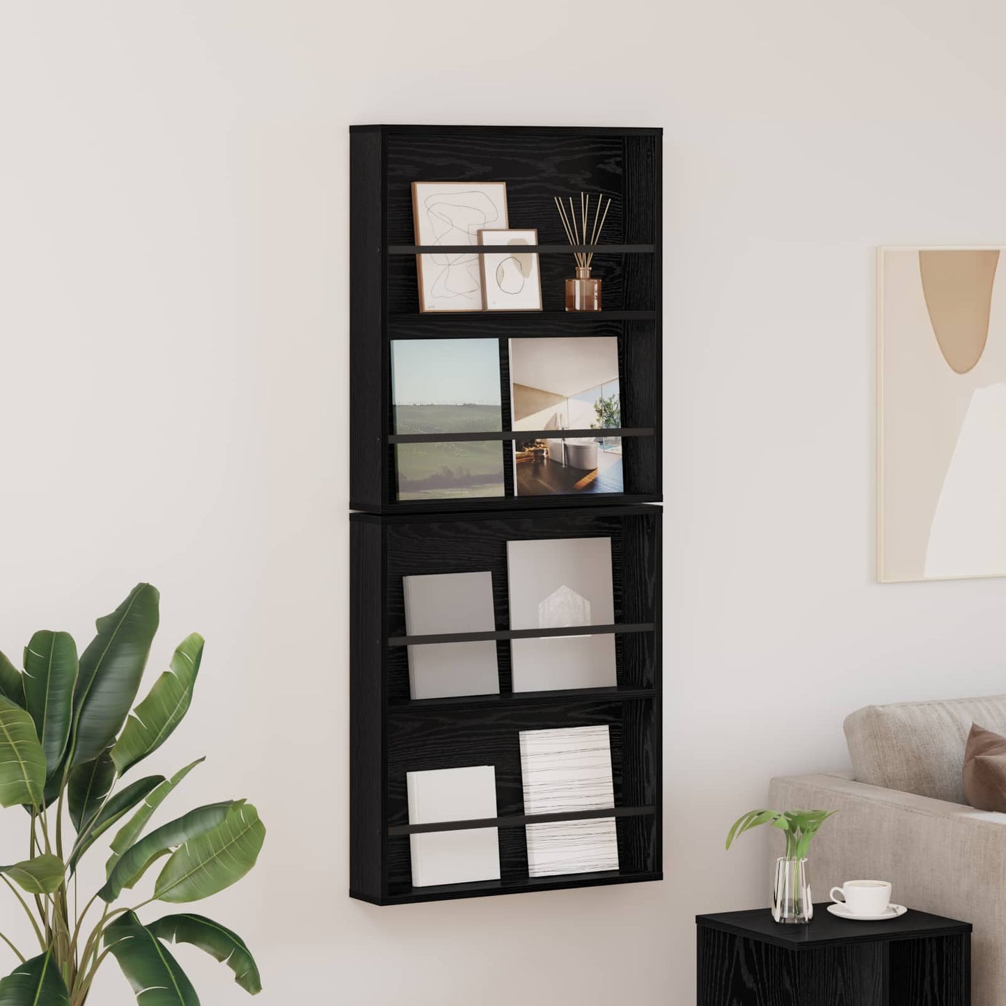 Scaffale per riviste 2 pcs Rovere Nero 60 x 12 x 70 cm