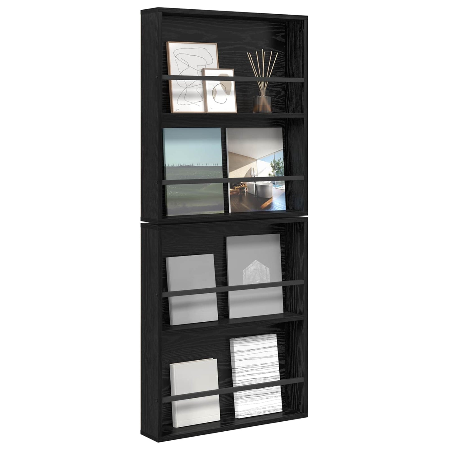 Scaffale per riviste 2 pcs Rovere Nero 60 x 12 x 70 cm