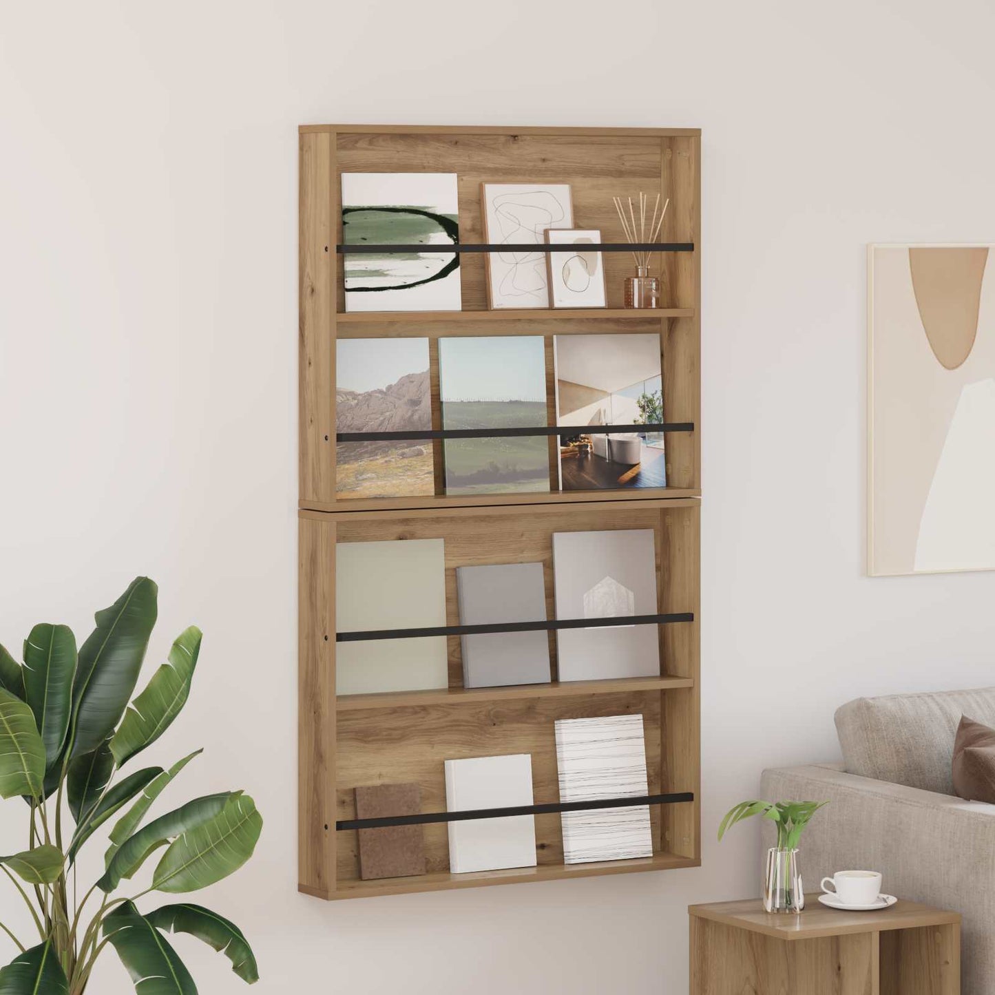 Scaffale per riviste 2 pcs Rovere artigianale 80 x 12 x 70 cm