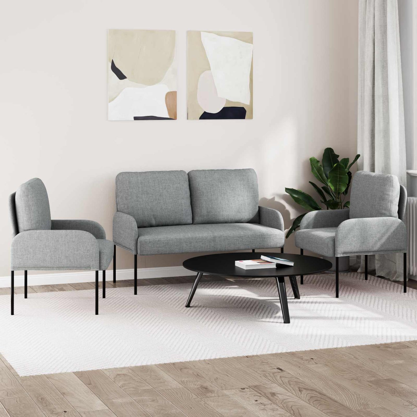 Set divani con cuscino 3 pcs Grigio chiaro 115 x 56 x 80 cm