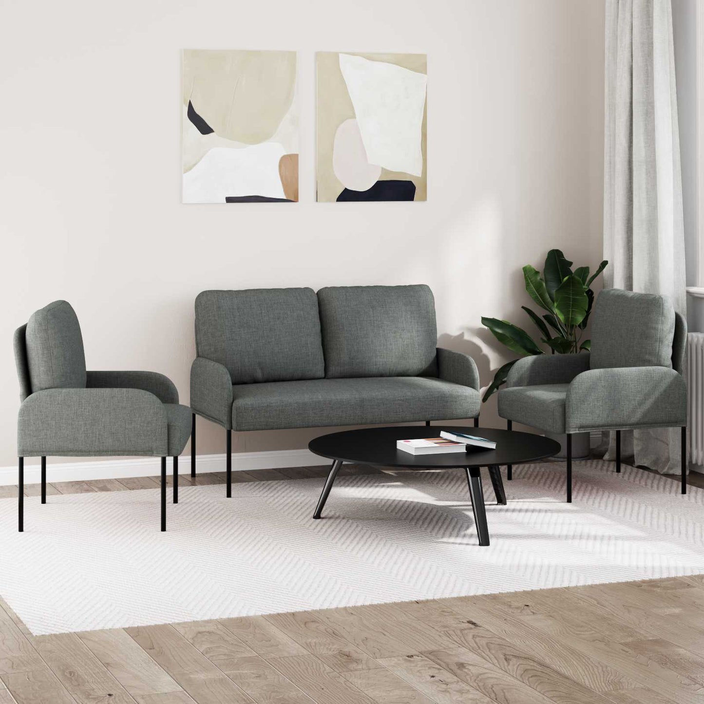 Set divani 3 pcs Grigio scuro 115 x 56 x 80 cm Legno compensato