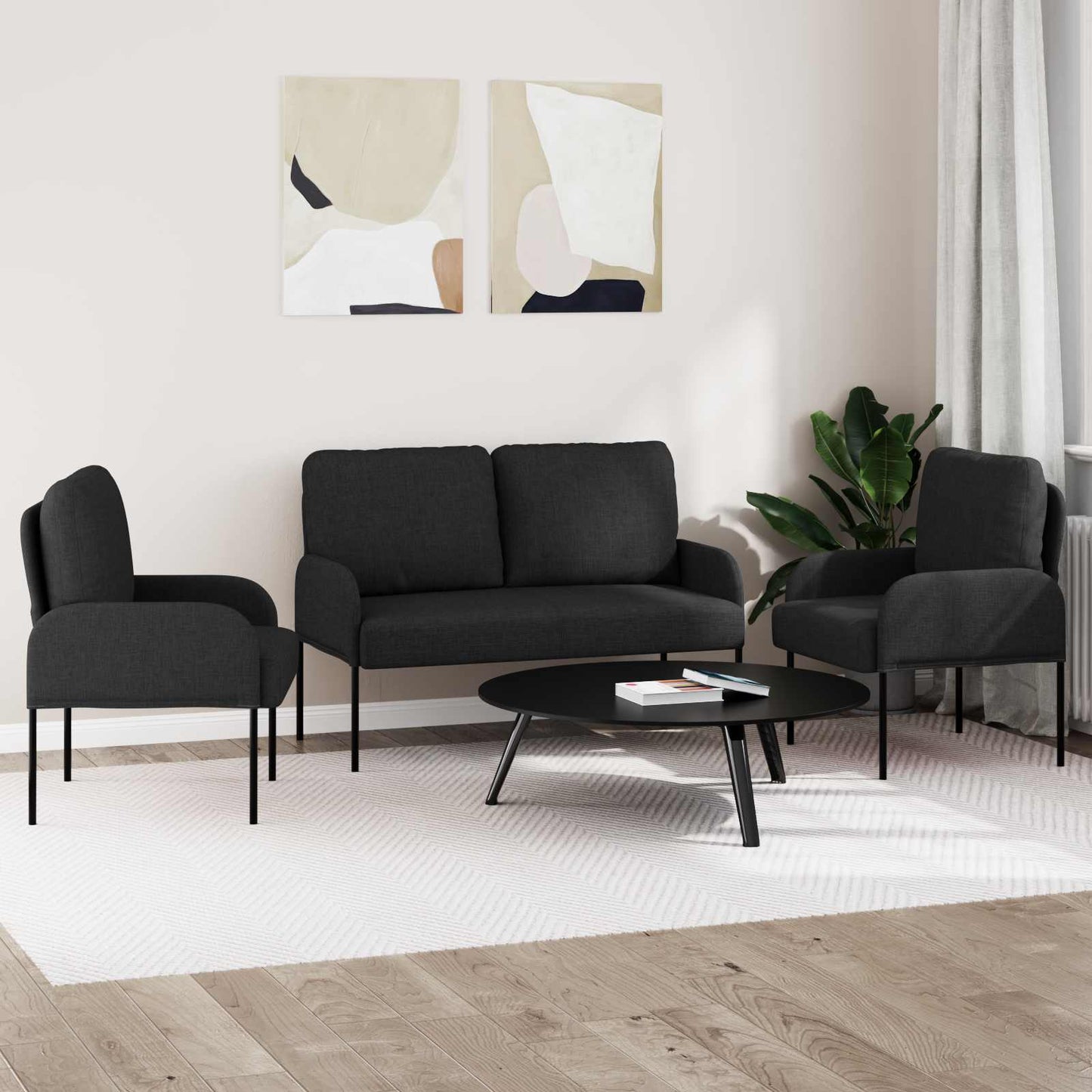 Set divani 3 pcs Nero 115 x 56 x 80 cm Legno compensato