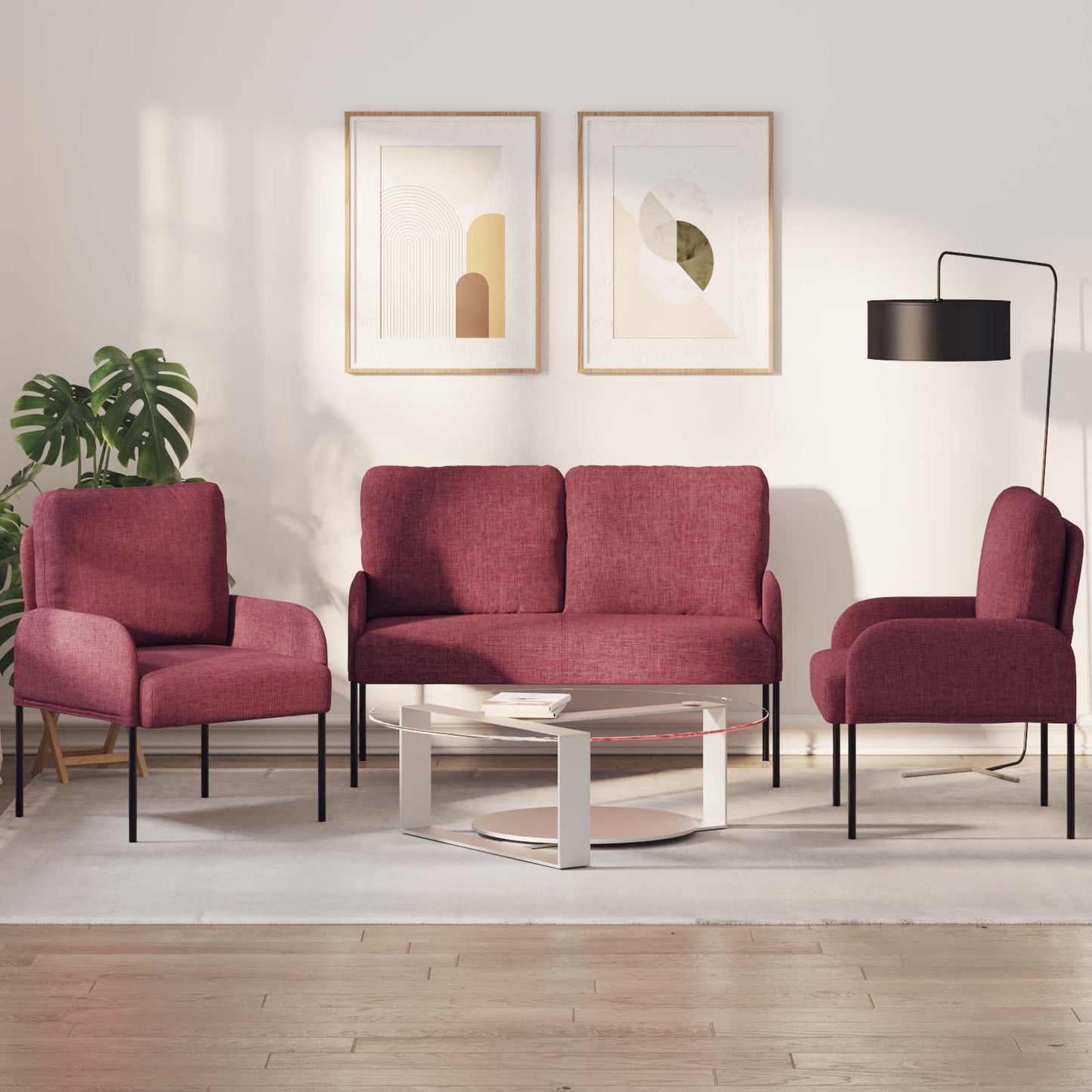 Set divani 3 pcs Rosso Vino 115 x 56 x 80 cm Legno compensato