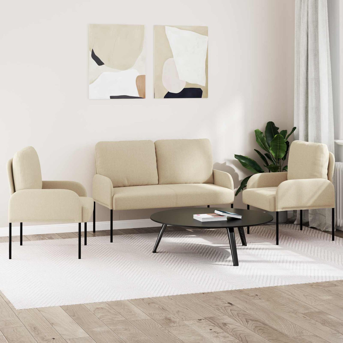 Set divani 3 pcs Crema 115 x 56 x 80 cm Legno compensato