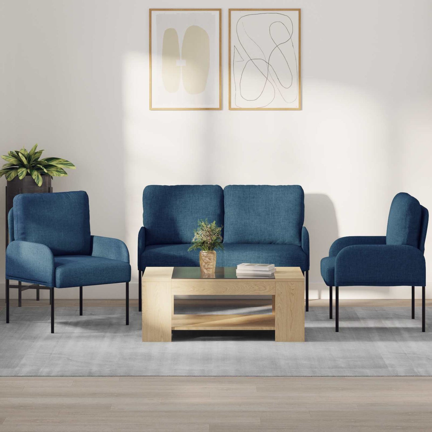 Set divani 3 pcs Blu 115 x 56 x 80 cm Legno compensato