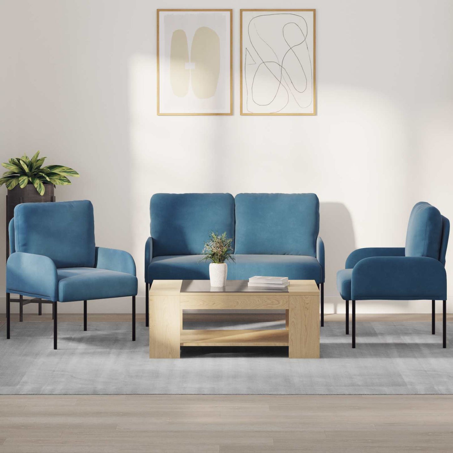 Set divani 3 pcs Blu 115 x 56 x 80 cm Legno compensato