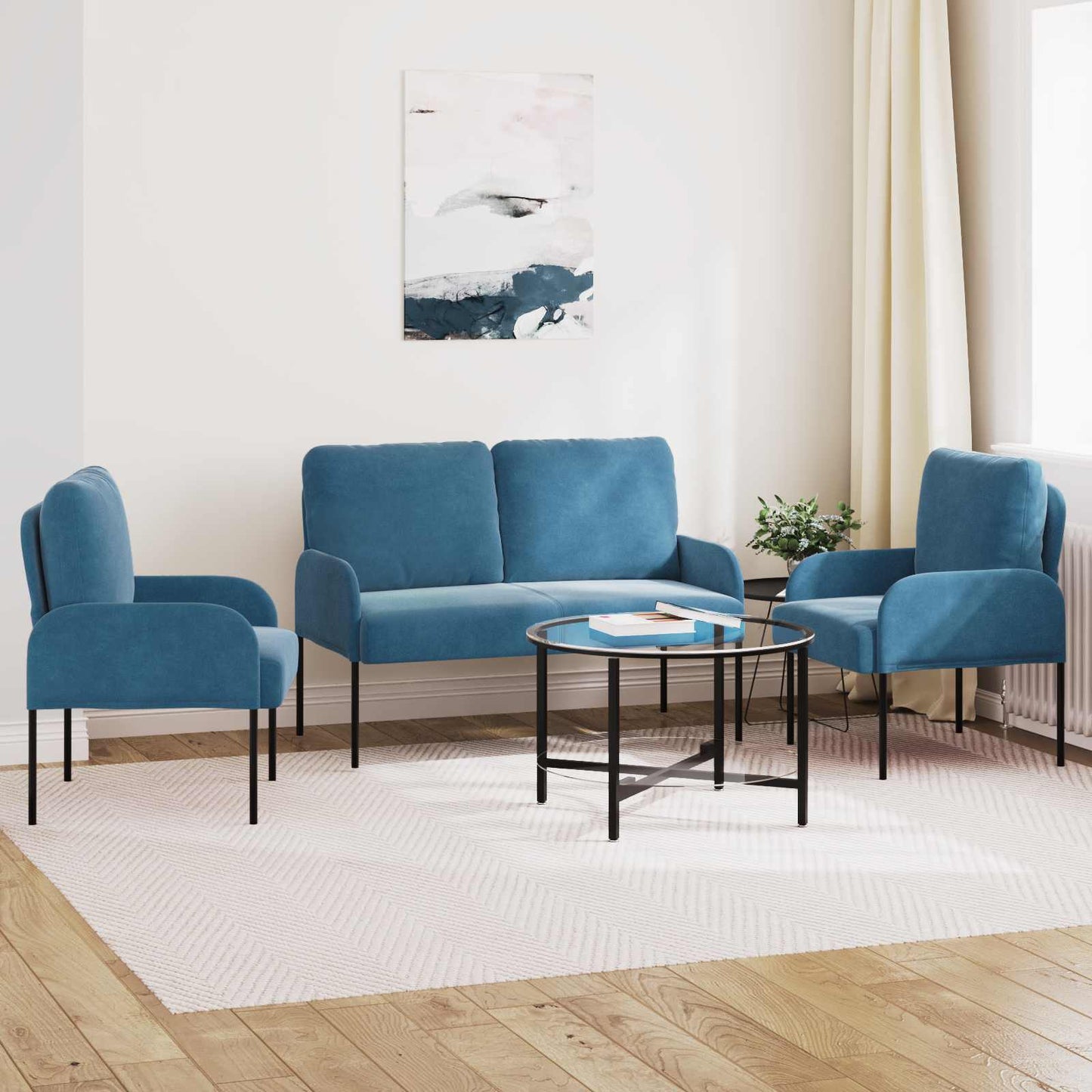 Set divani 3 pcs Blu 115 x 56 x 80 cm Legno compensato