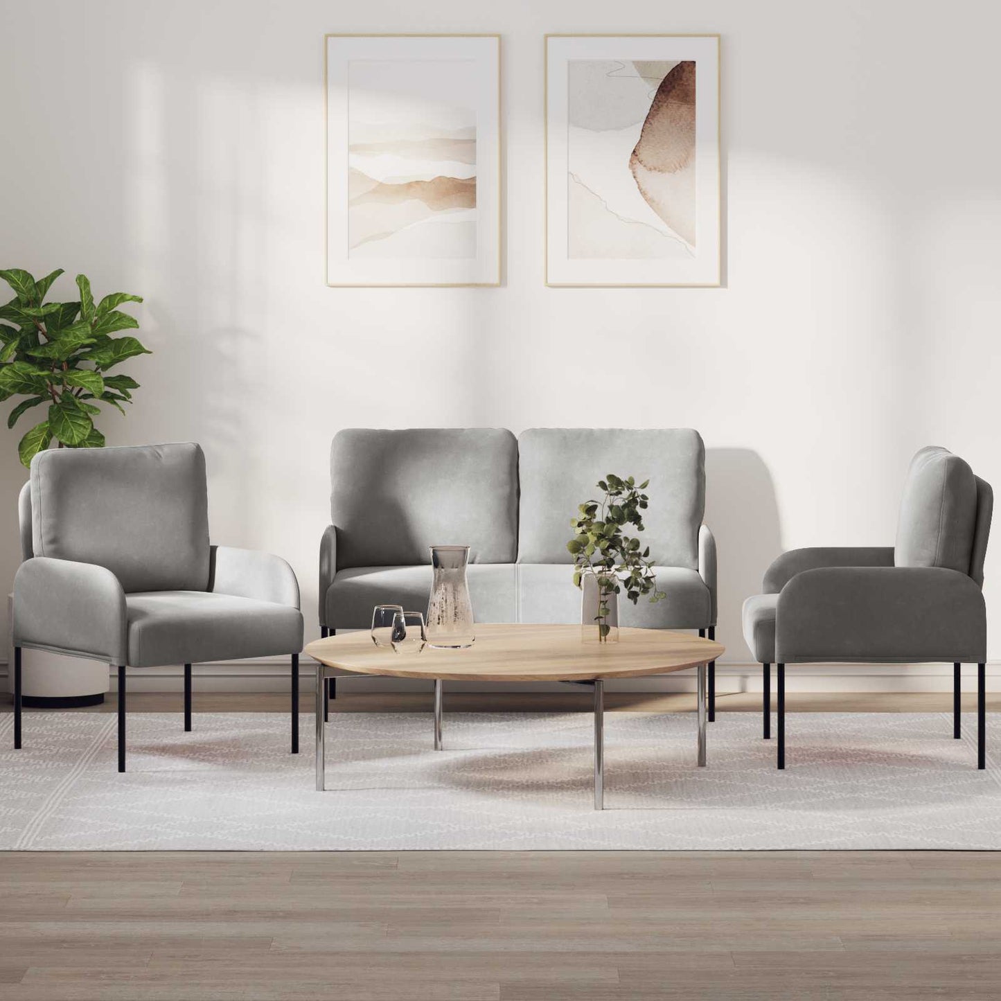 Set divani con cuscino 3 pcs Grigio chiaro 115 x 56 x 80 cm