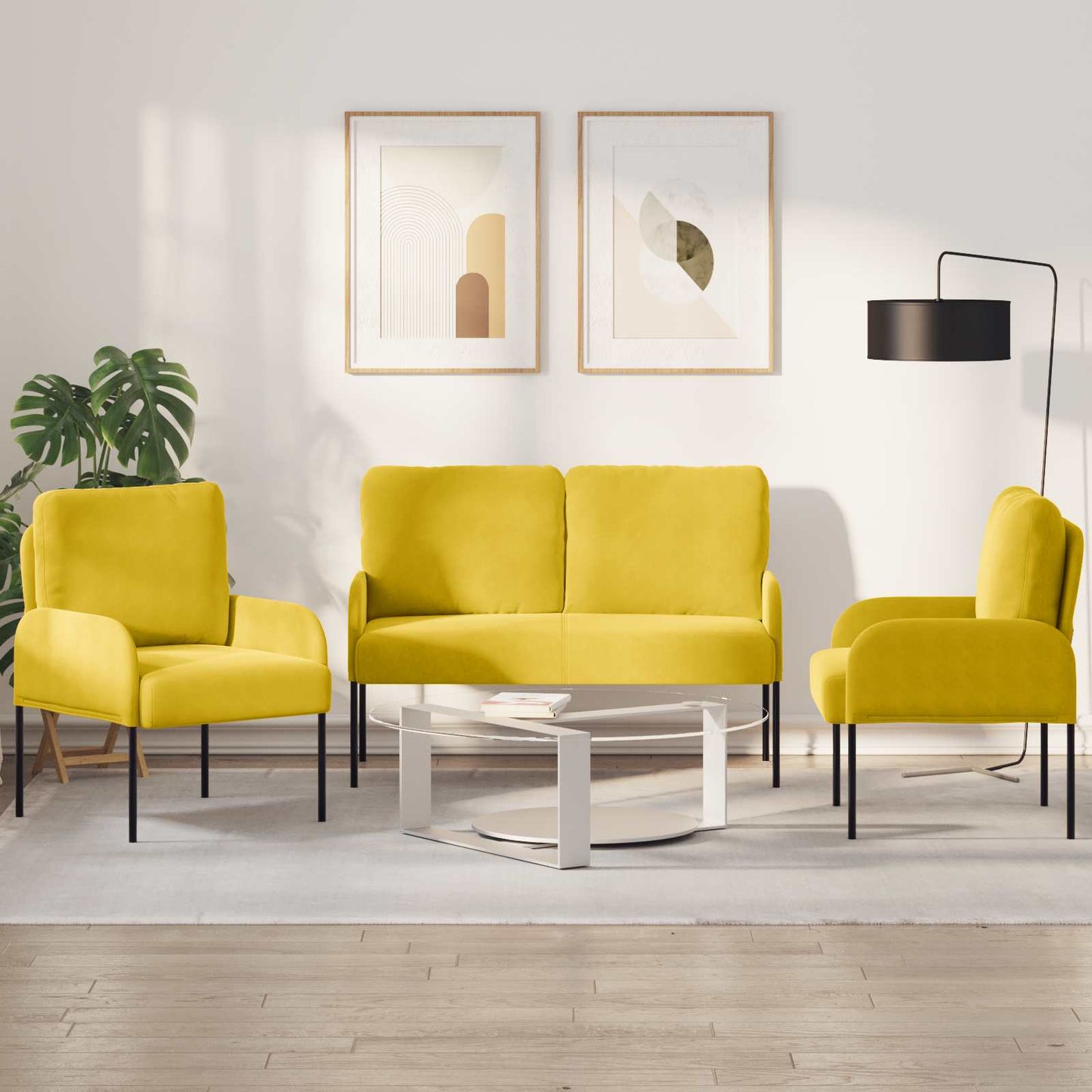 Set divani 3 pcs Giallo 115 x 56 x 80 cm Legno compensato
