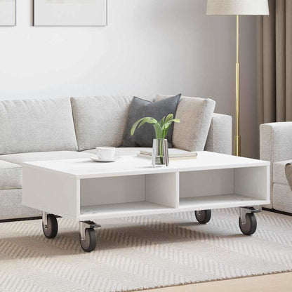 Tavolino con Ruote Bianco 90 x 50 x 30 cm Legno multistrato
