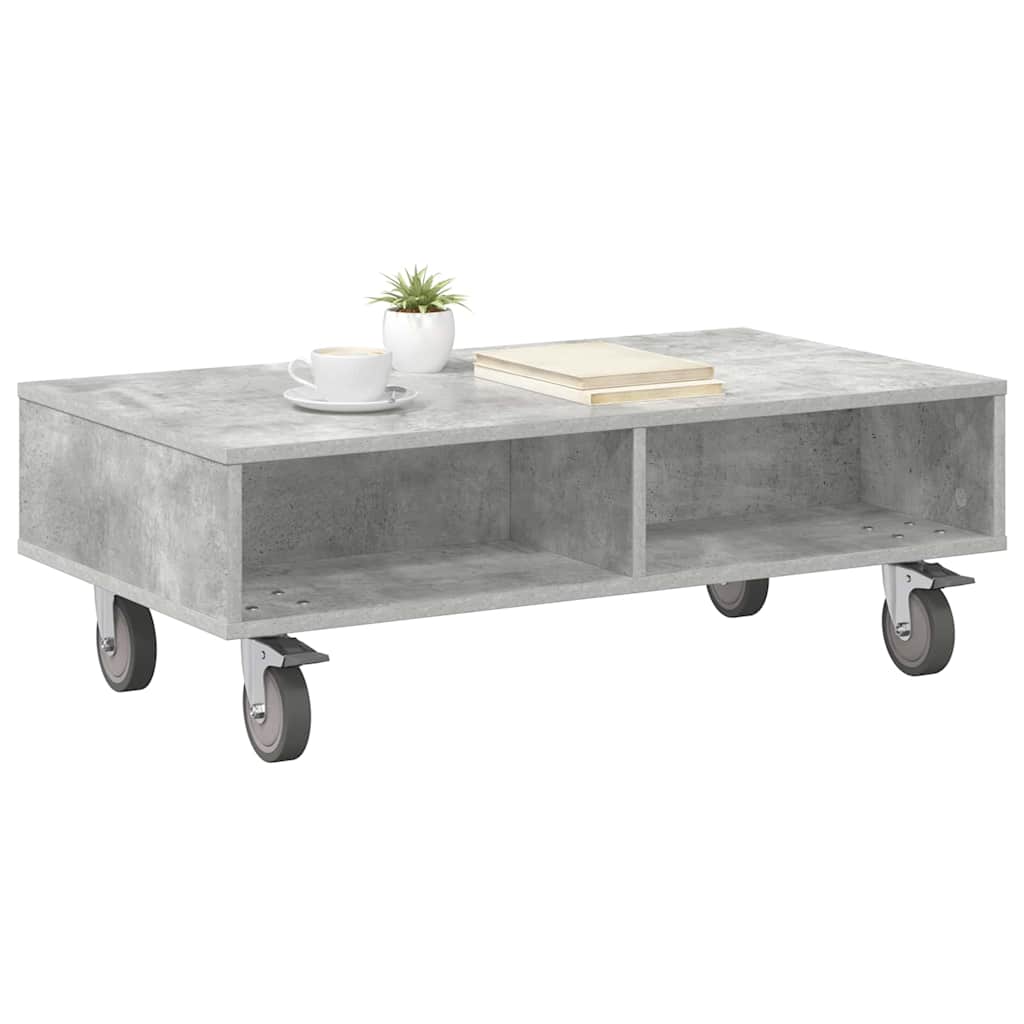 Tavolino con Ruote Grigio cemento 90 x 50 x 30 cm
