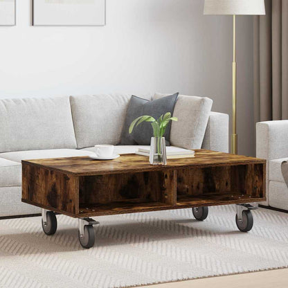 Tavolino con Ruote Rovere fumÃ© 90 x 50 x 30 cm